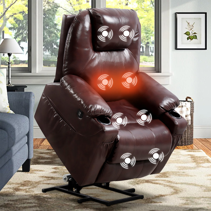 Ebern Designs Genuine Leather Power Reclining Heated Massage Chair And Reviews Wayfair